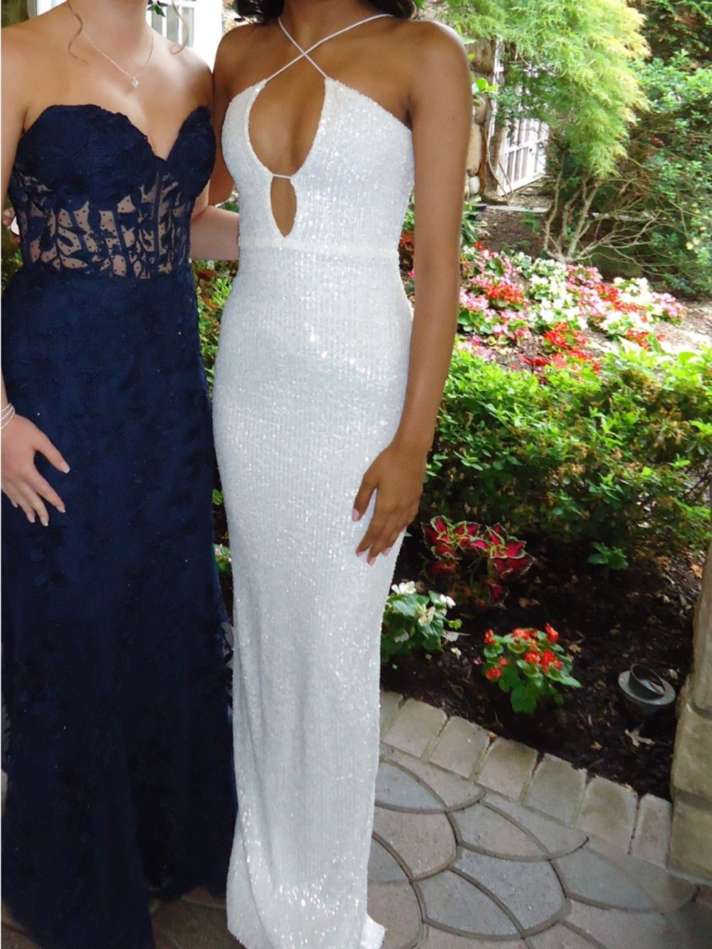 REVOLVE White Sequin Cutout Halter Maxi Dress